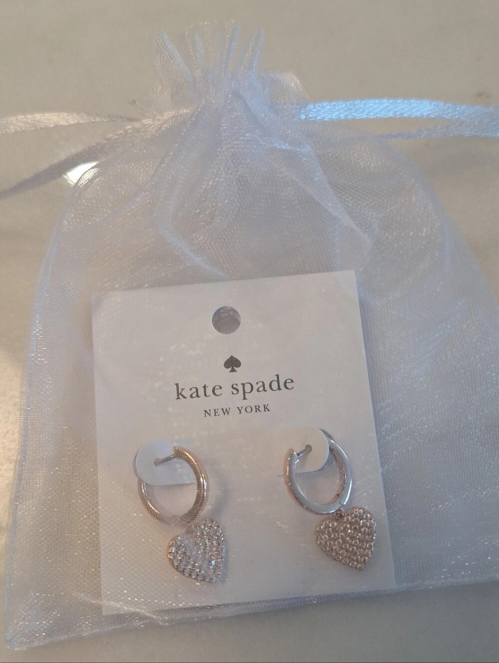 Kate Spade Rose Gold "Yours Truly" Heart Drop Huggies Hoop Earrings NWOT - Picture 4 of 4